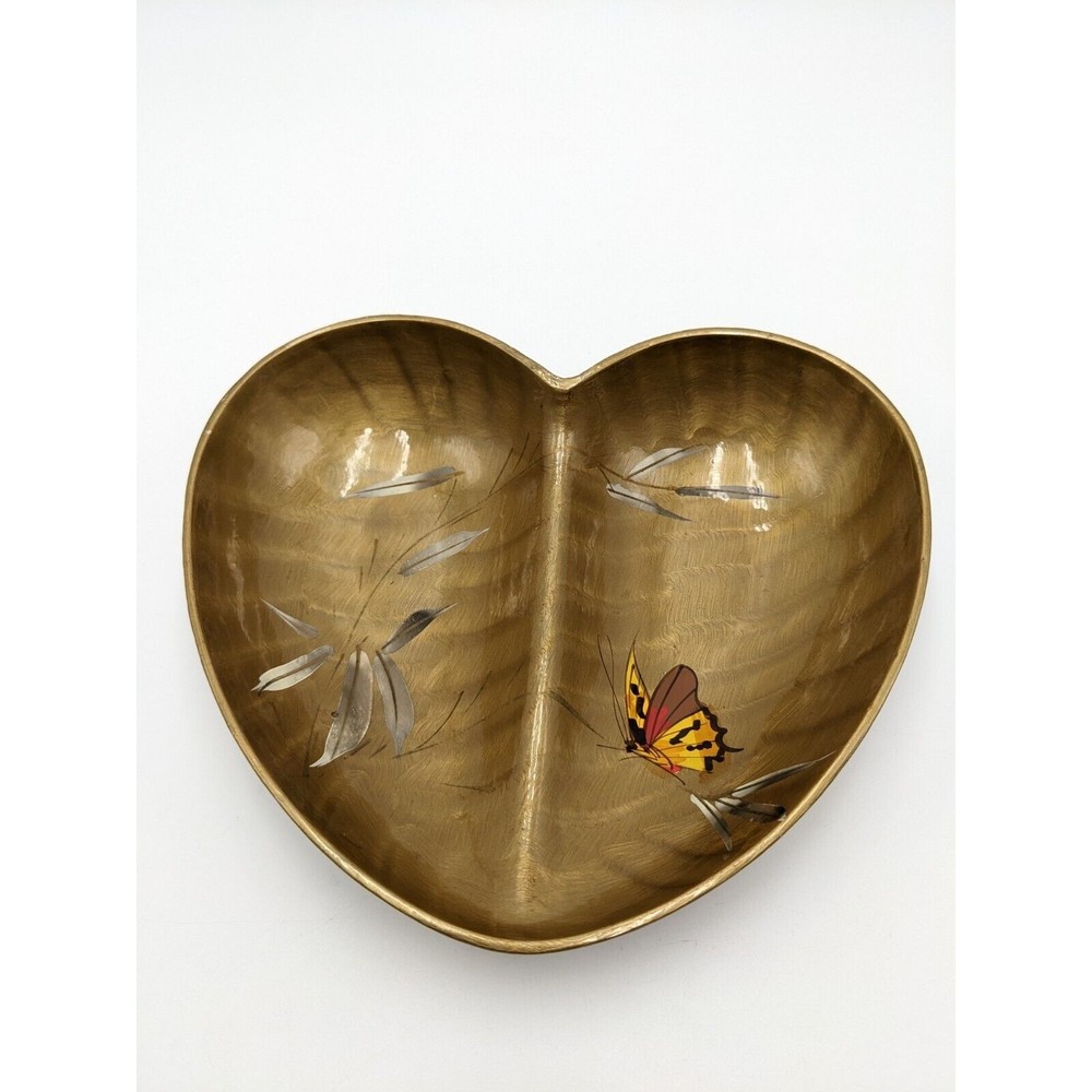 VTG‎ Catalina Lacquerware Divided Heart Dish Bowl Bamboo Butterfly Hand Painted